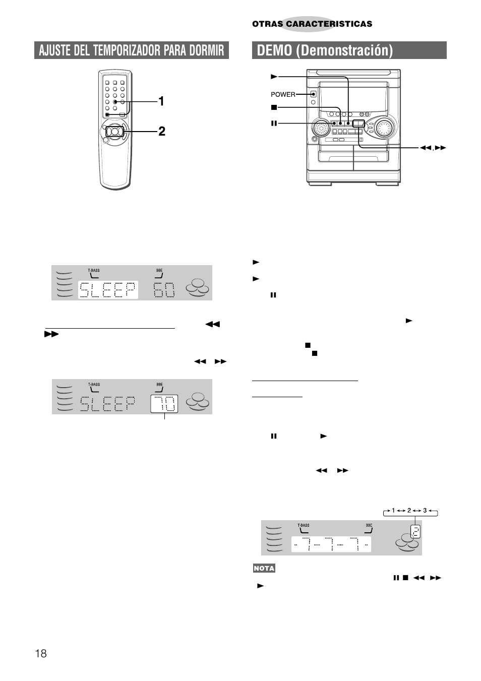 Ajuste del temporizador para dormir, Demo (demonstración) | Aiwa NSX-AJ22 User Manual | Page 39 / 62