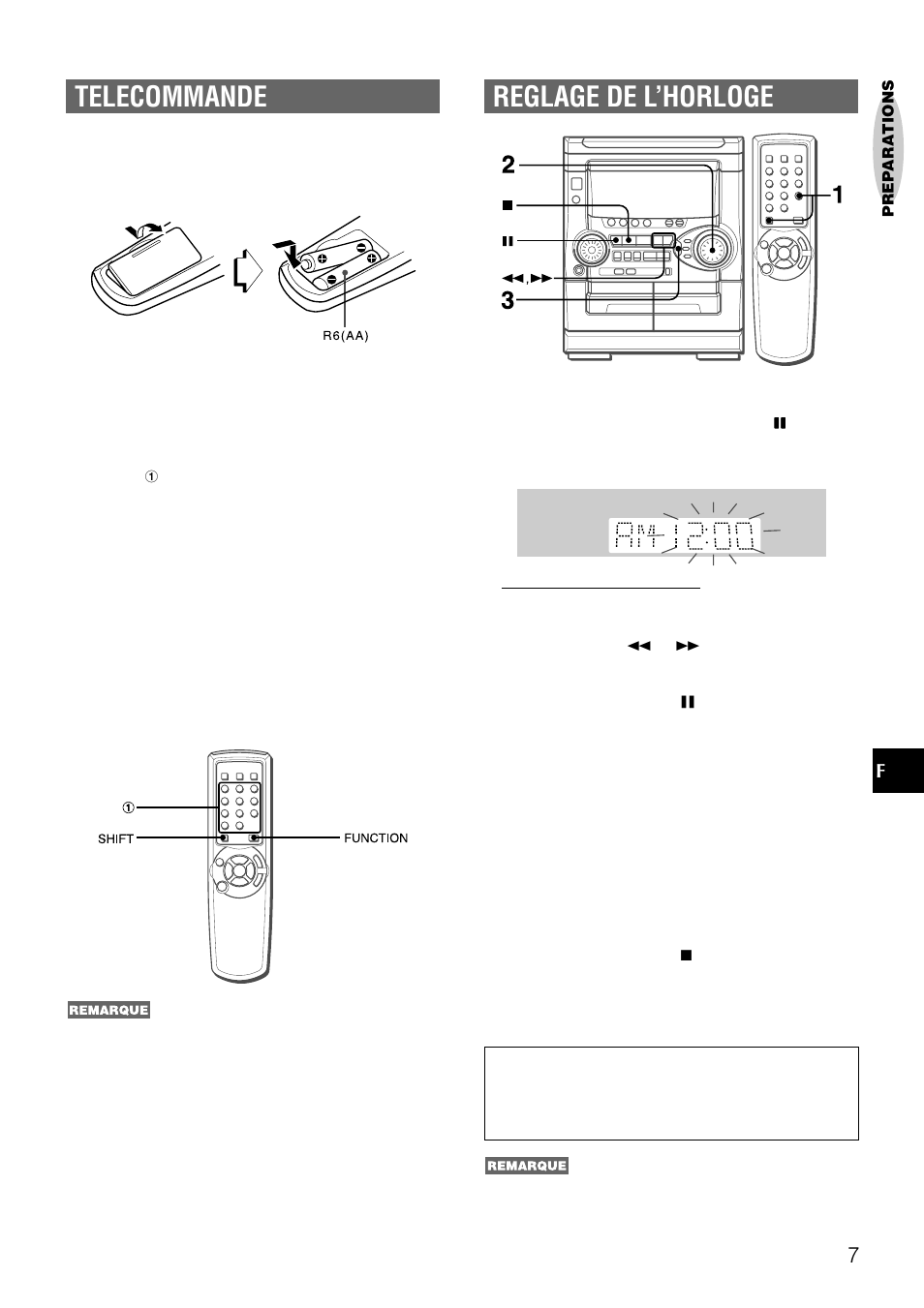 Reglage de l’horloge, Telecommande | Aiwa NSX-AJ22 User Manual | Page 48 / 62