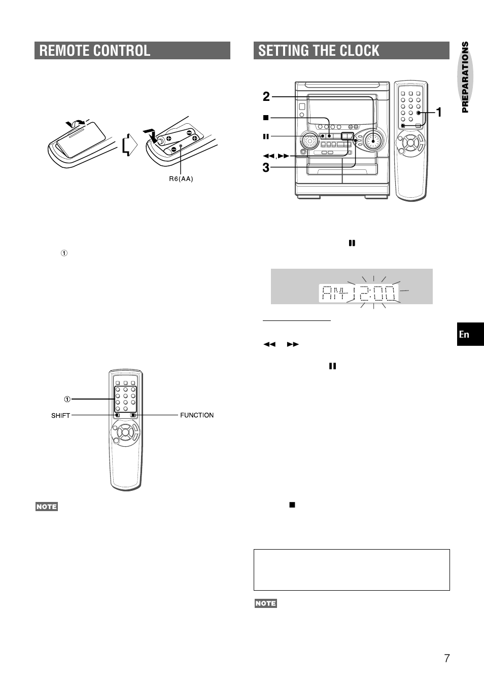 Setting the clock, Remote control | Aiwa NSX-AJ22 User Manual | Page 7 / 62