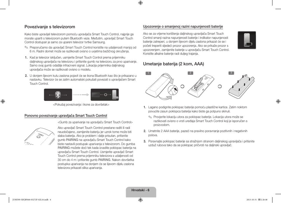 Povezivanje s televizorom, Umetanje baterija (2 kom, aaa) | Samsung UE85S9ST User Manual | Page 126 / 385