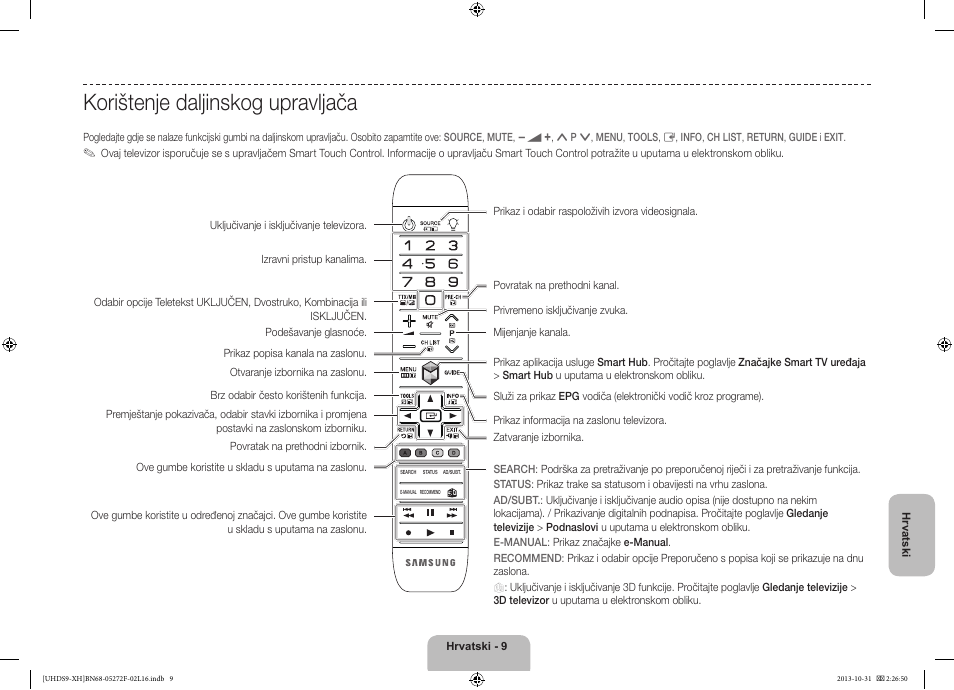 Korištenje daljinskog upravljača | Samsung UE85S9ST User Manual | Page 129 / 385