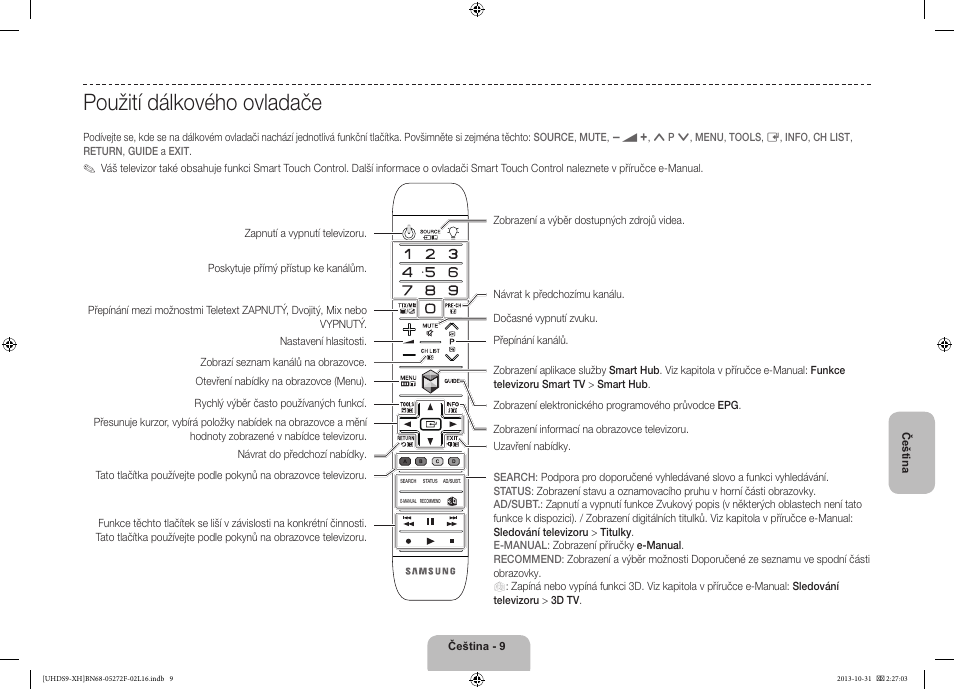 Použití dálkového ovladače | Samsung UE85S9ST User Manual | Page 153 / 385