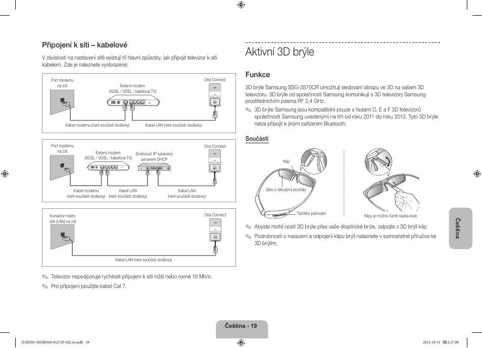 Aktivní 3d brýle, Připojení k síti – kabelové, Funkce | Samsung UE85S9ST User Manual | Page 163 / 385