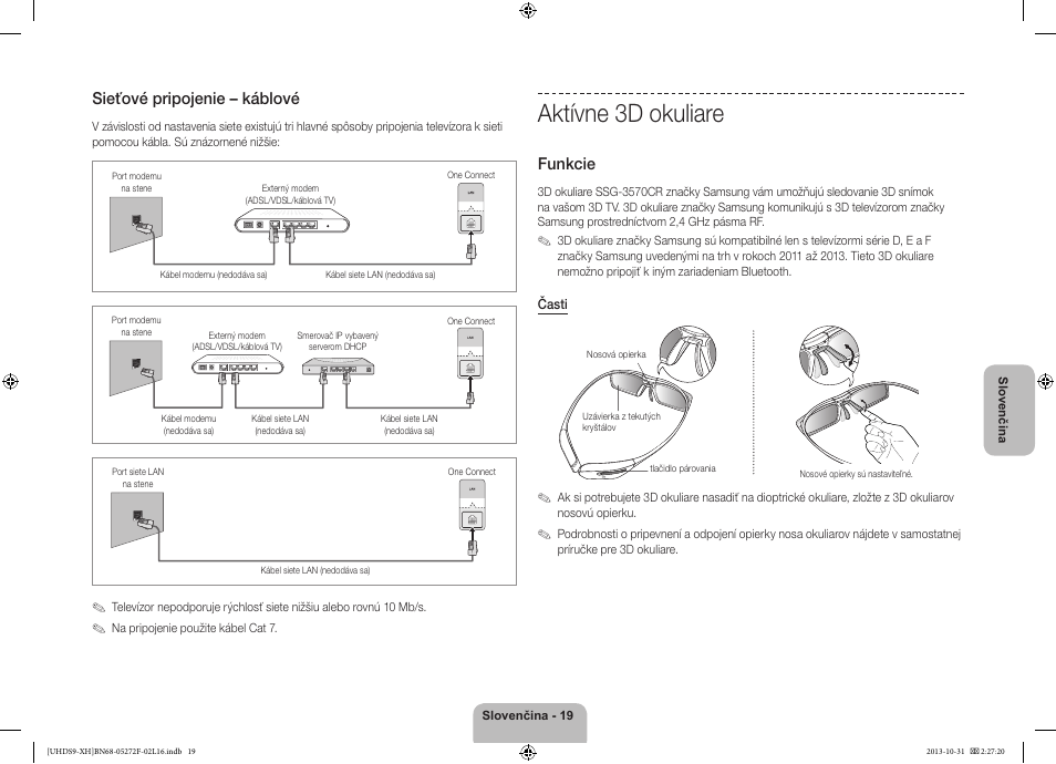 Aktívne 3d okuliare, Sieťové pripojenie – káblové, Funkcie | Samsung UE85S9ST User Manual | Page 187 / 385