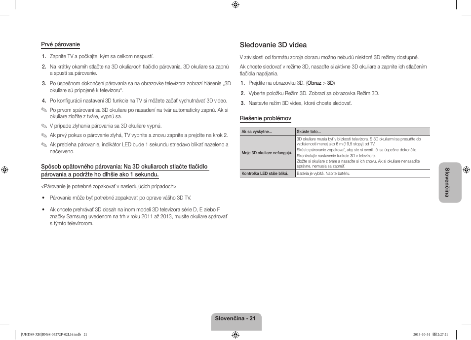 Sledovanie 3d videa | Samsung UE85S9ST User Manual | Page 189 / 385