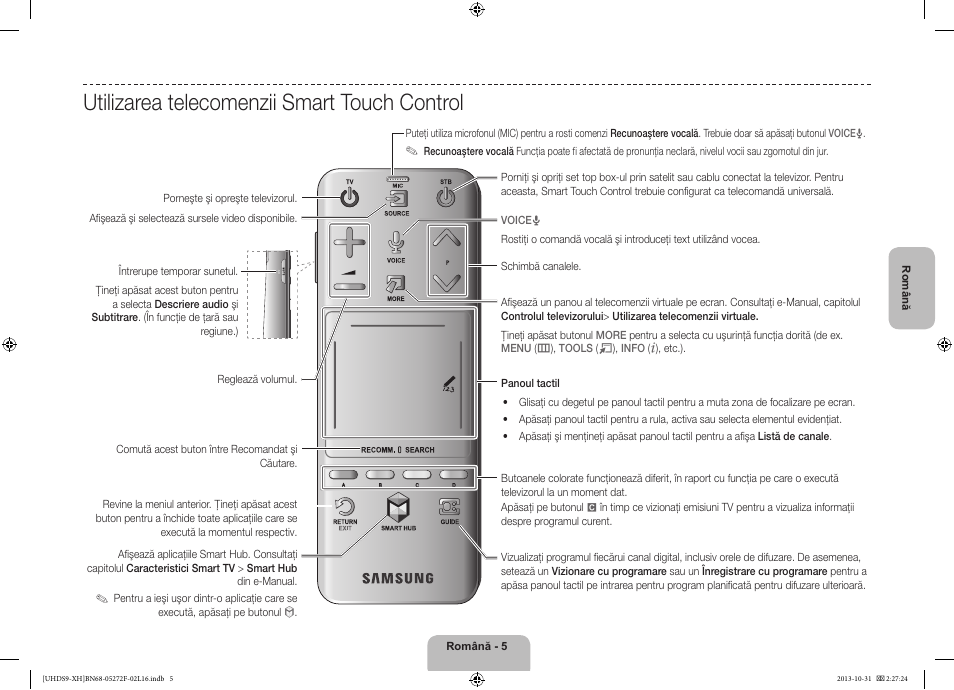 Utilizarea telecomenzii smart touch control | Samsung UE85S9ST User Manual | Page 197 / 385