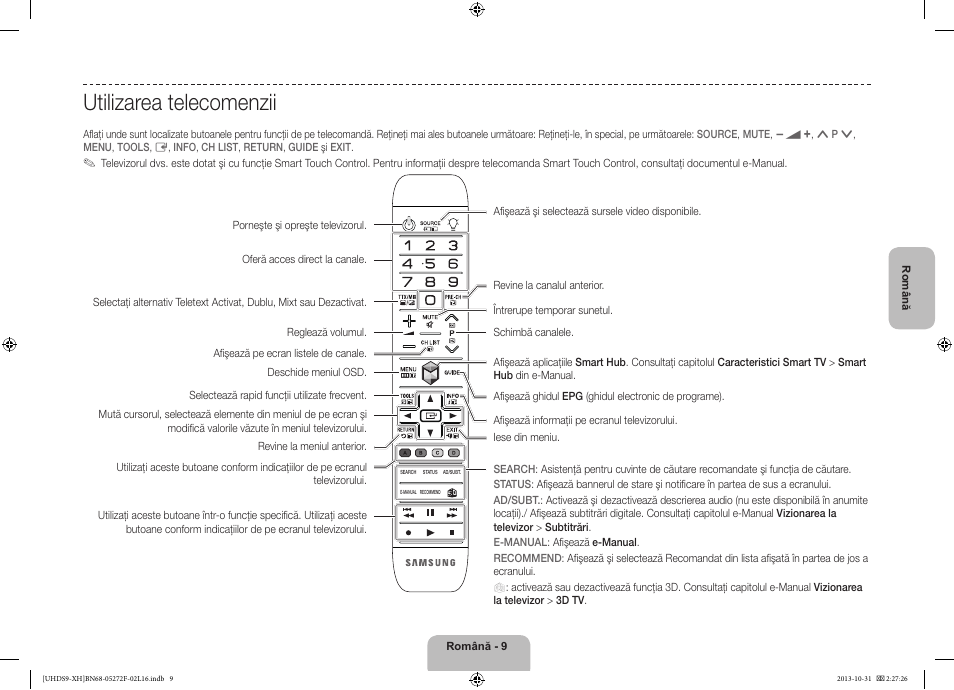 Utilizarea telecomenzii | Samsung UE85S9ST User Manual | Page 201 / 385