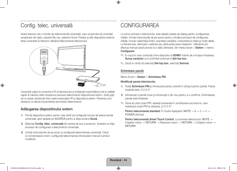 Config. telec. universală, Configurarea | Samsung UE85S9ST User Manual | Page 206 / 385