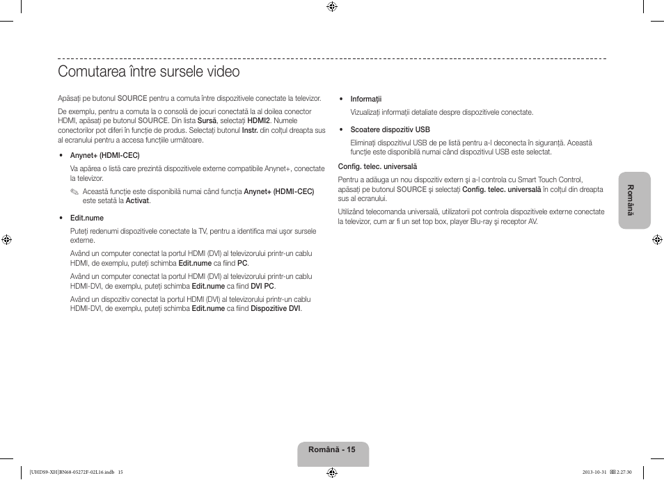 Comutarea între sursele video | Samsung UE85S9ST User Manual | Page 207 / 385