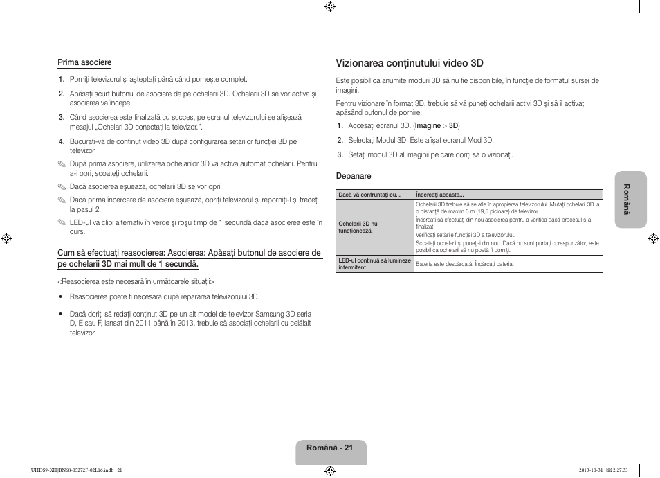 Vizionarea conţinutului video 3d | Samsung UE85S9ST User Manual | Page 213 / 385