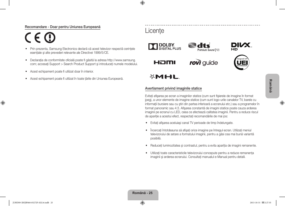 Licenţe | Samsung UE85S9ST User Manual | Page 217 / 385