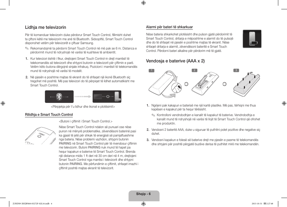 Lidhja me televizorin, Vendosja e baterive (aaa x 2) | Samsung UE85S9ST User Manual | Page 246 / 385