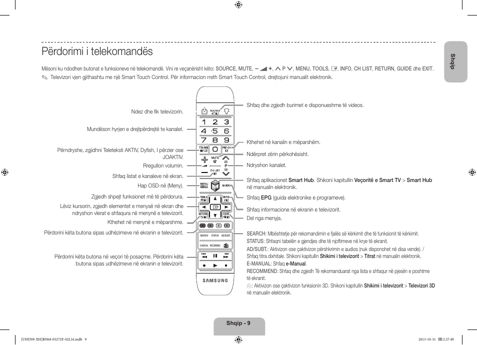 Përdorimi i telekomandës | Samsung UE85S9ST User Manual | Page 249 / 385