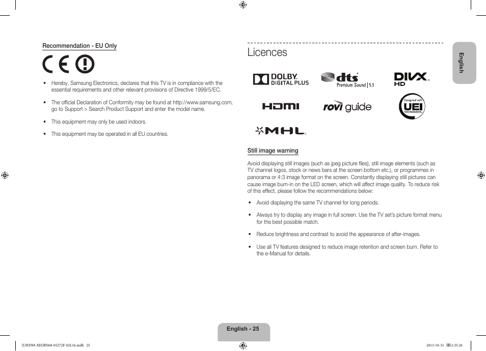 Licences | Samsung UE85S9ST User Manual | Page 25 / 385