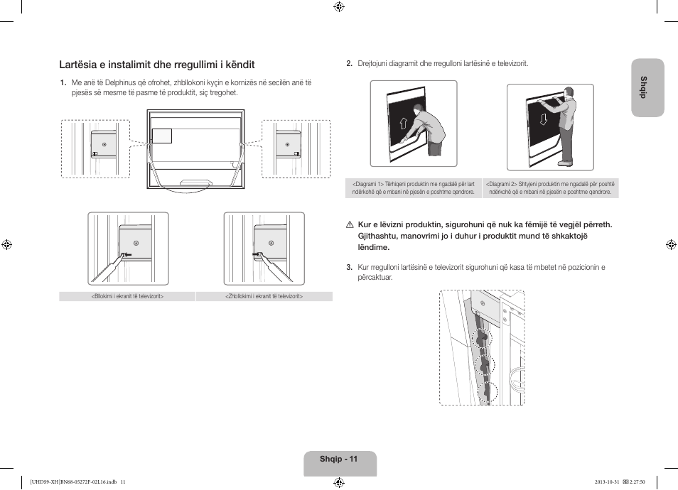 Lartësia e instalimit dhe rregullimi i këndit | Samsung UE85S9ST User Manual | Page 251 / 385