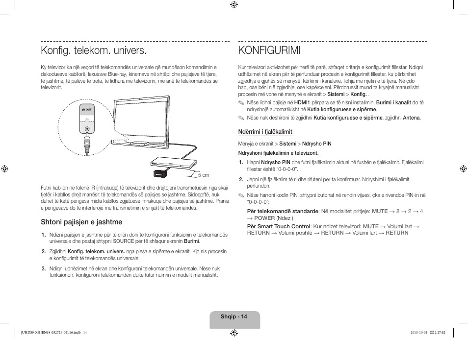 Konfig. telekom. univers, Konfigurimi | Samsung UE85S9ST User Manual | Page 254 / 385