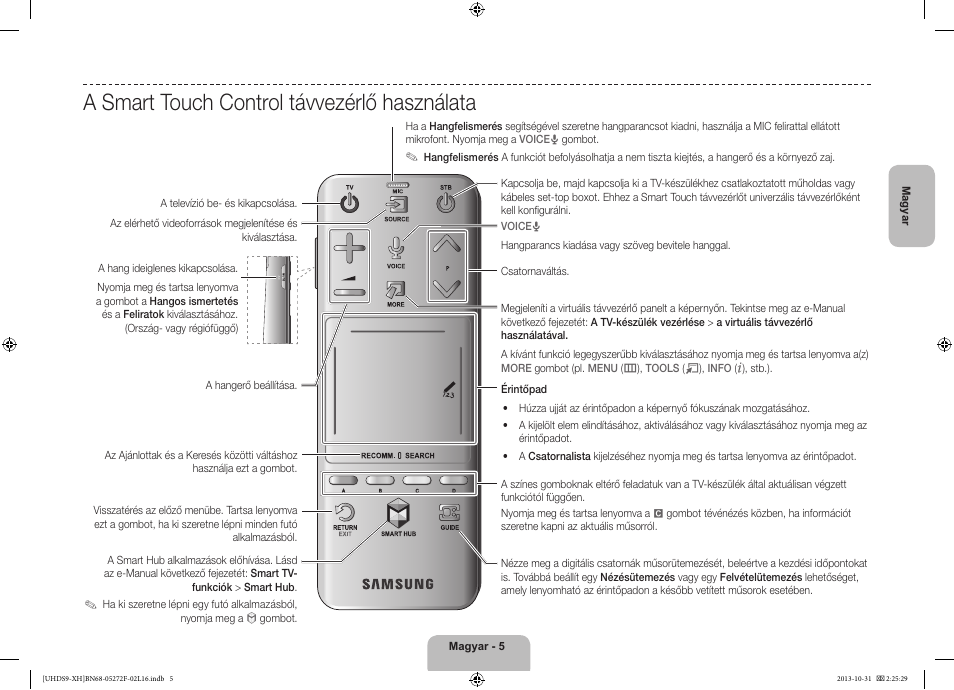 A smart touch control távvezérlő használata | Samsung UE85S9ST User Manual | Page 29 / 385