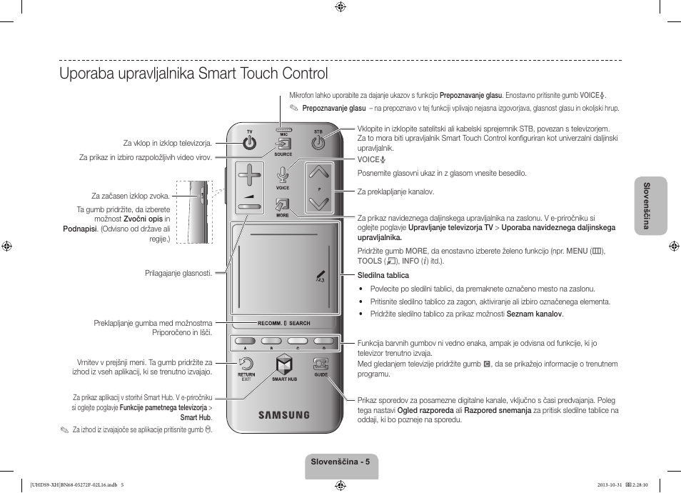 Uporaba upravljalnika smart touch control | Samsung UE85S9ST User Manual | Page 293 / 385