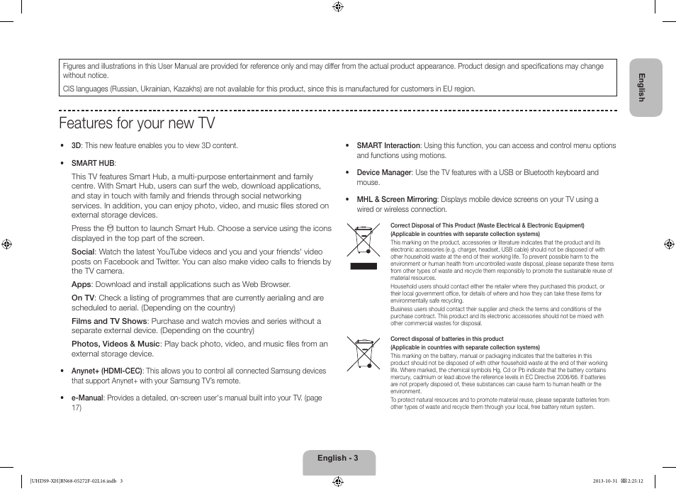 Features for your new tv | Samsung UE85S9ST User Manual | Page 3 / 385