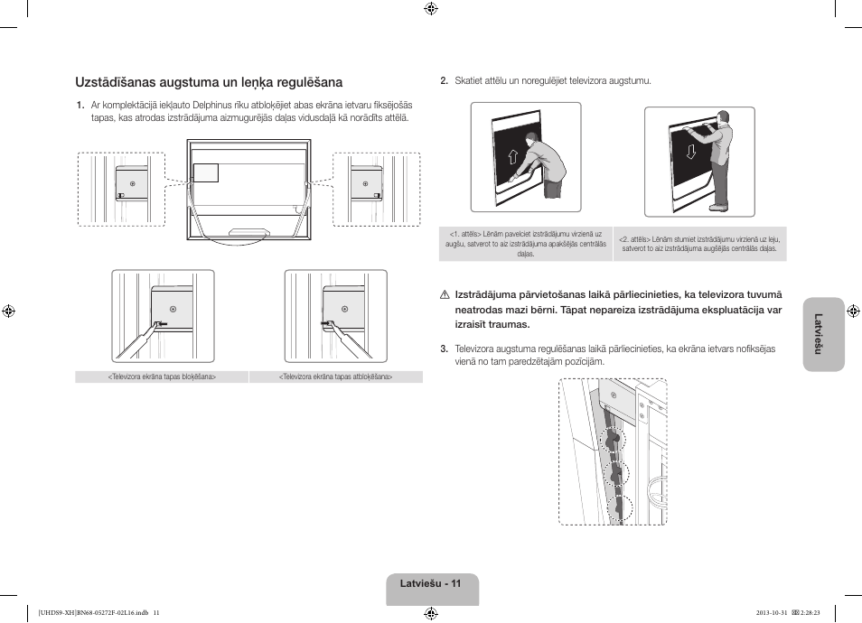 Uzstādīšanas augstuma un leņķa regulēšana | Samsung UE85S9ST User Manual | Page 323 / 385