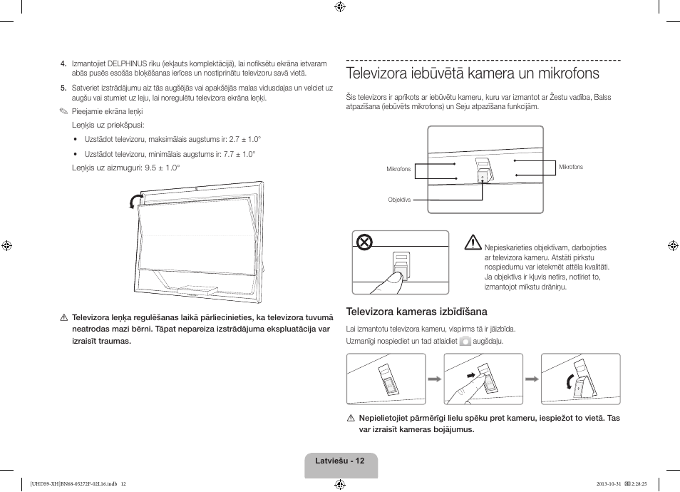 Televizora iebūvētā kamera un mikrofons, 경고 주의 경고 주의, Televizora kameras izbīdīšana | Samsung UE85S9ST User Manual | Page 324 / 385