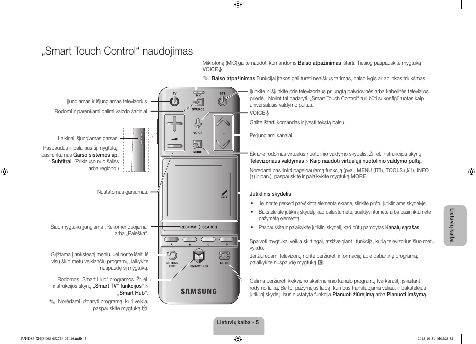 Smart touch control“ naudojimas | Samsung UE85S9ST User Manual | Page 341 / 385