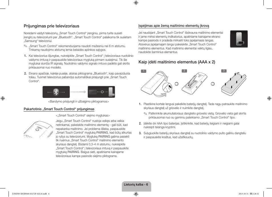 Prijungimas prie televizoriaus, Kaip įdėti maitinimo elementus (aaa x 2) | Samsung UE85S9ST User Manual | Page 342 / 385