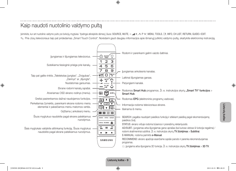 Kaip naudoti nuotolinio valdymo pultą | Samsung UE85S9ST User Manual | Page 345 / 385