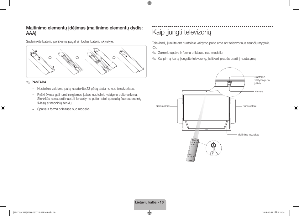 Kaip įjungti televizorių | Samsung UE85S9ST User Manual | Page 346 / 385