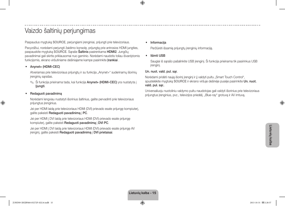 Vaizdo šaltinių perjungimas | Samsung UE85S9ST User Manual | Page 351 / 385