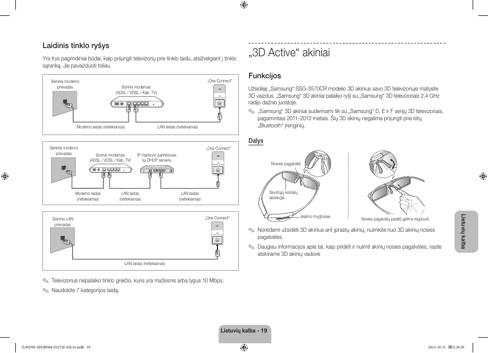 3d active“ akiniai, Laidinis tinklo ryšys, Funkcijos | Samsung UE85S9ST User Manual | Page 355 / 385