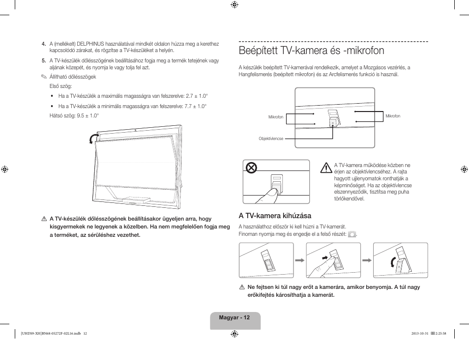 Beépített tv-kamera és -mikrofon, 경고 주의 경고 주의, A tv-kamera kihúzása | Samsung UE85S9ST User Manual | Page 36 / 385