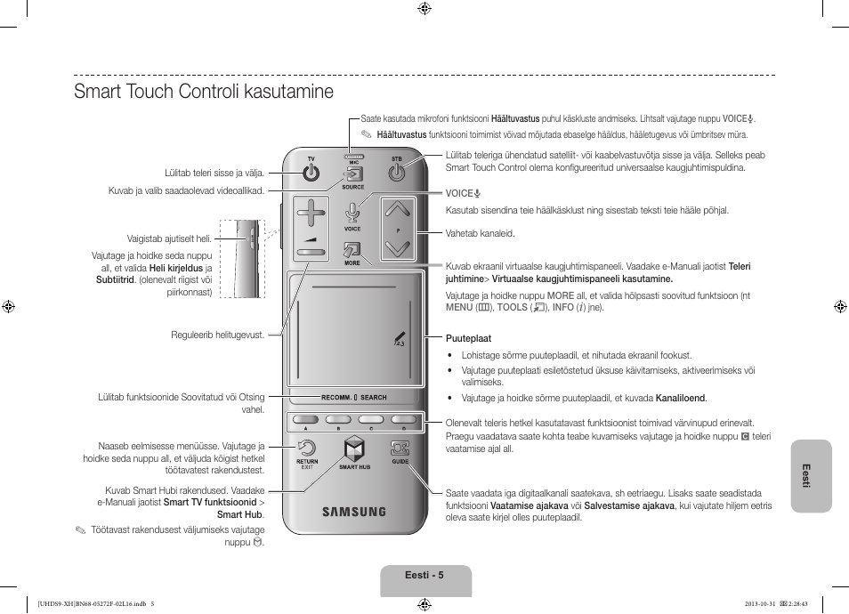 Smart touch controli kasutamine | Samsung UE85S9ST User Manual | Page 365 / 385