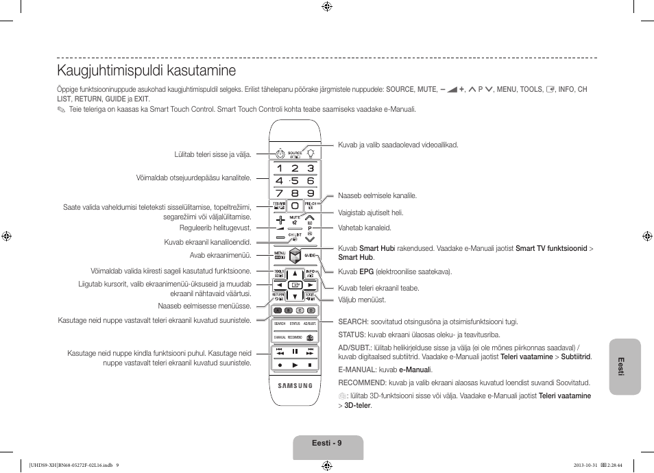 Kaugjuhtimispuldi kasutamine | Samsung UE85S9ST User Manual | Page 369 / 385