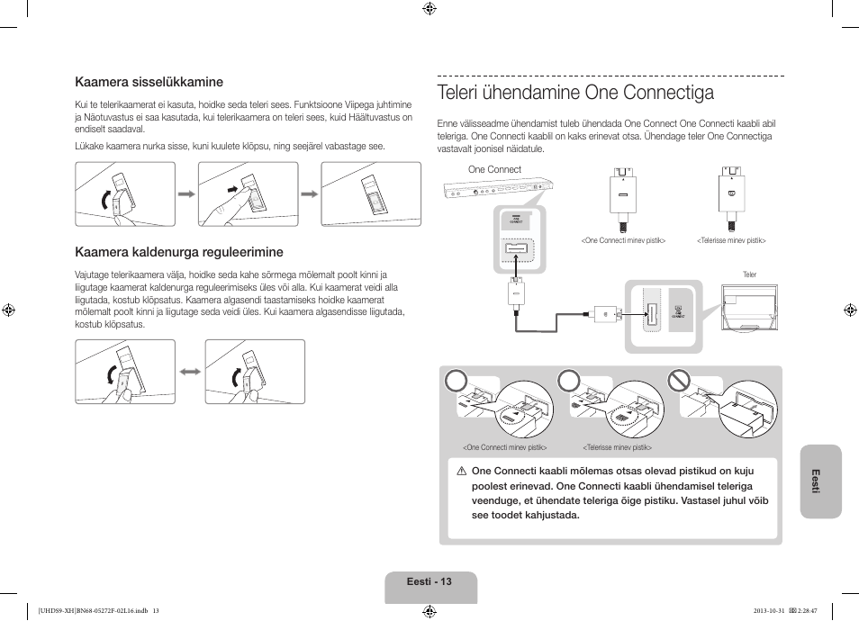 Teleri ühendamine one connectiga, Kaamera sisselükkamine, Kaamera kaldenurga reguleerimine | Samsung UE85S9ST User Manual | Page 373 / 385