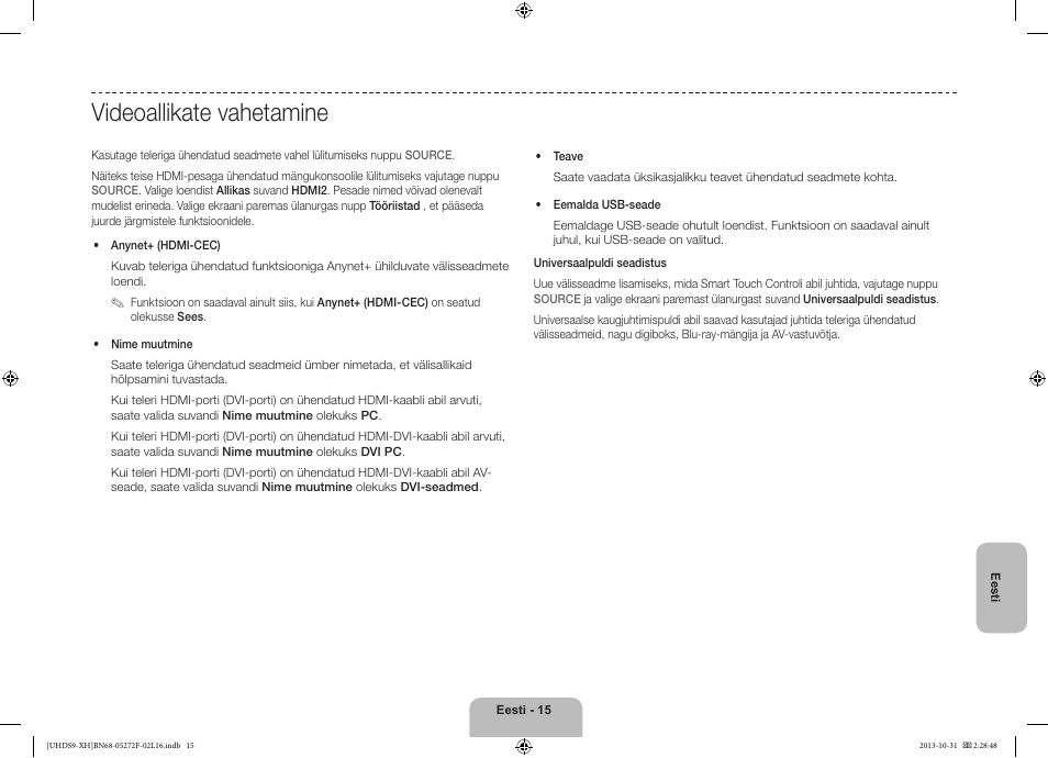 Videoallikate vahetamine | Samsung UE85S9ST User Manual | Page 375 / 385