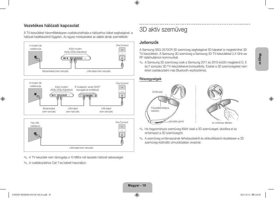 3d aktív szemüveg, Vezetékes hálózati kapcsolat, Jellemzők | Samsung UE85S9ST User Manual | Page 43 / 385