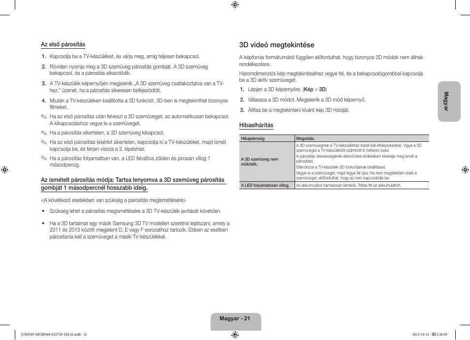 3d videó megtekintése | Samsung UE85S9ST User Manual | Page 45 / 385