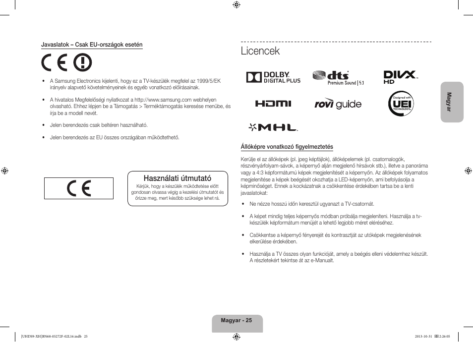 Licencek, Használati útmutató | Samsung UE85S9ST User Manual | Page 49 / 385