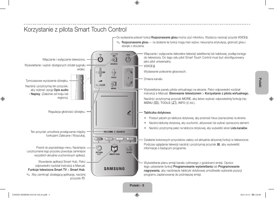 Korzystanie z pilota smart touch control | Samsung UE85S9ST User Manual | Page 53 / 385