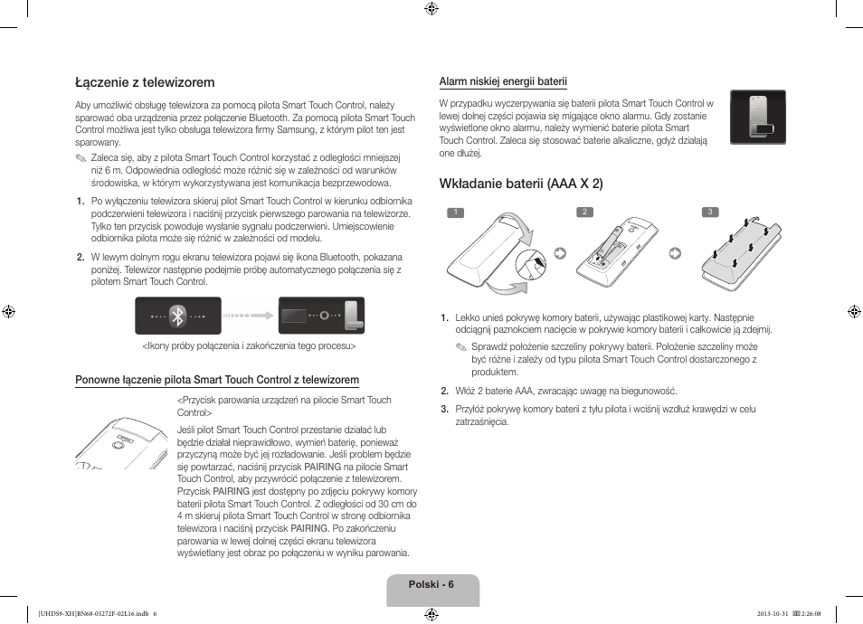 Łączenie z telewizorem, Wkładanie baterii (aaa x 2) | Samsung UE85S9ST User Manual | Page 54 / 385