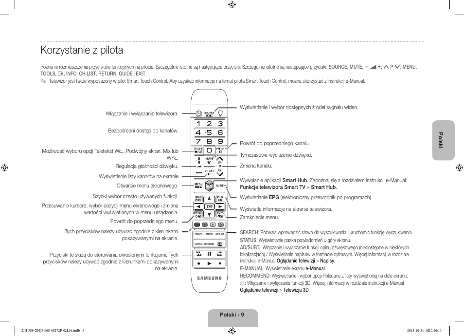 Korzystanie z pilota | Samsung UE85S9ST User Manual | Page 57 / 385