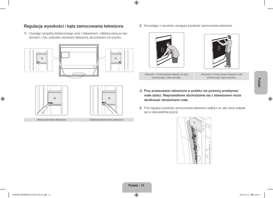 Regulacja wysokości i kąta zamocowania telewizora | Samsung UE85S9ST User Manual | Page 59 / 385