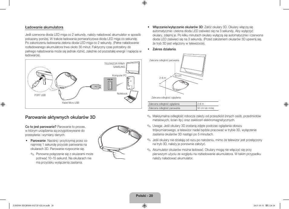 Parowanie aktywnych okularów 3d | Samsung UE85S9ST User Manual | Page 68 / 385