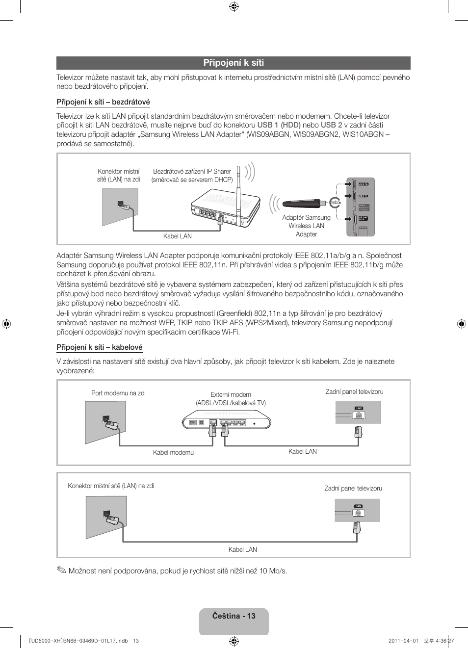 Připojení k síti | Samsung UE46D6000TW User Manual | Page 135 / 344