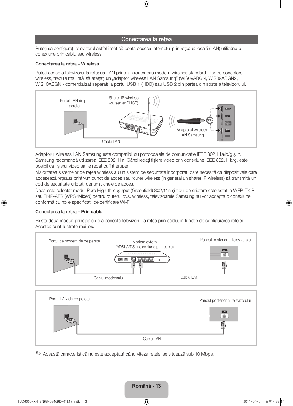 Conectarea la reţea | Samsung UE46D6000TW User Manual | Page 175 / 344