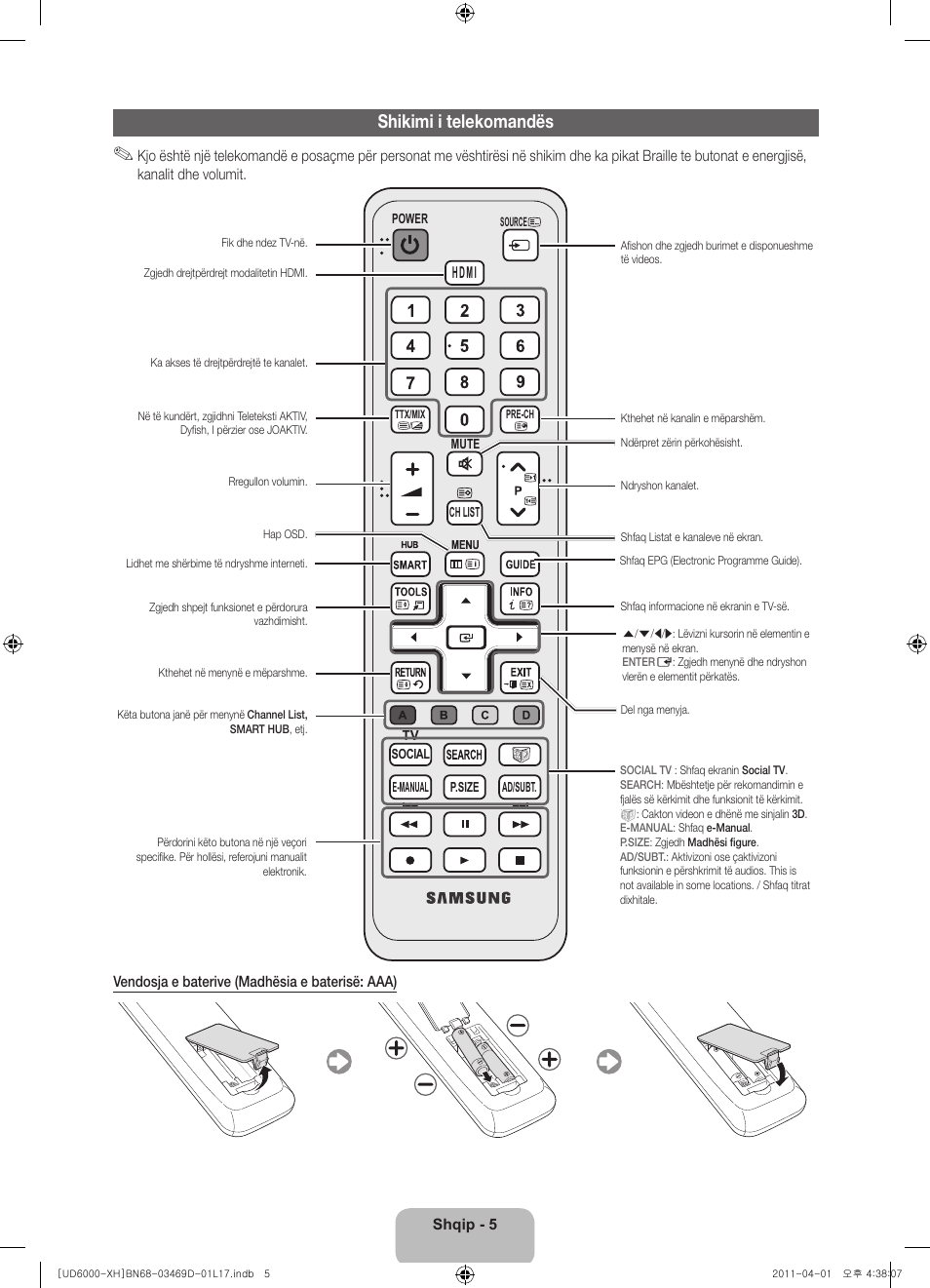 Shikimi i telekomandës | Samsung UE46D6000TW User Manual | Page 207 / 344