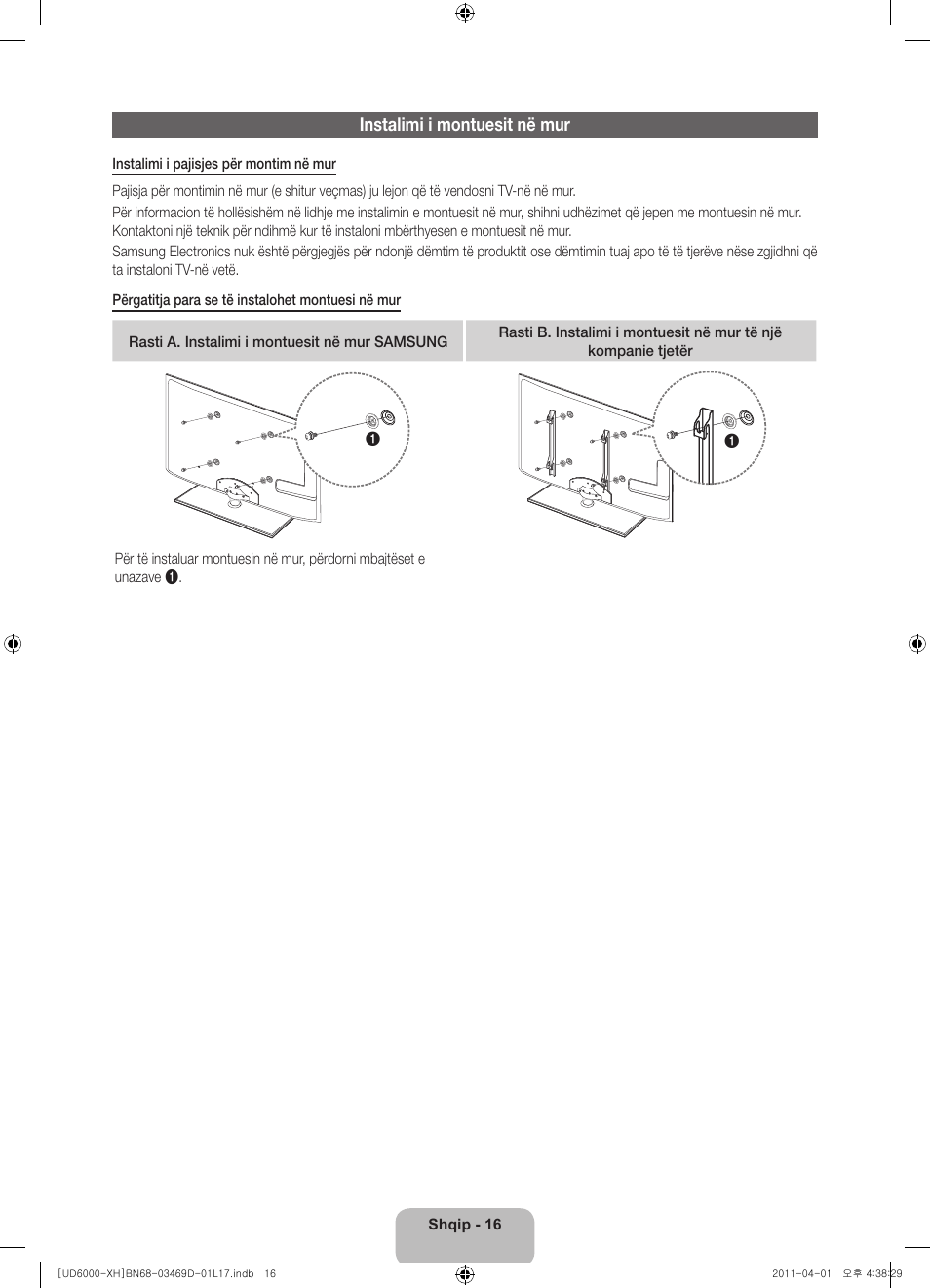 Instalimi i montuesit në mur | Samsung UE46D6000TW User Manual | Page 218 / 344