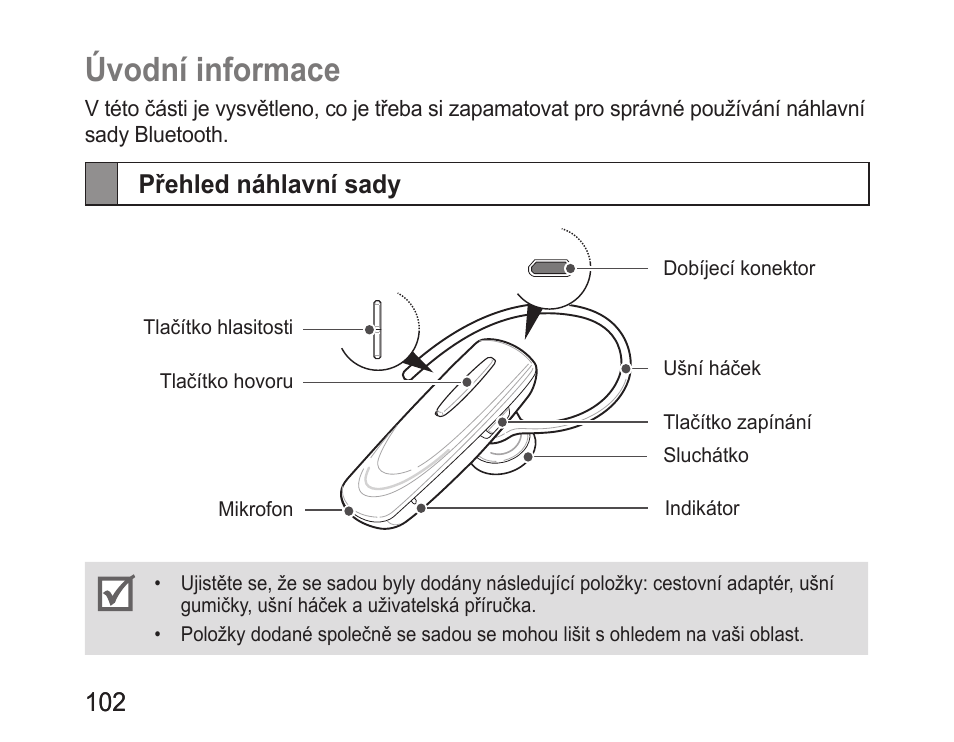 Úvodní informace, Přehled náhlavní sady | Samsung BHM1100 User Manual | Page 104 / 149
