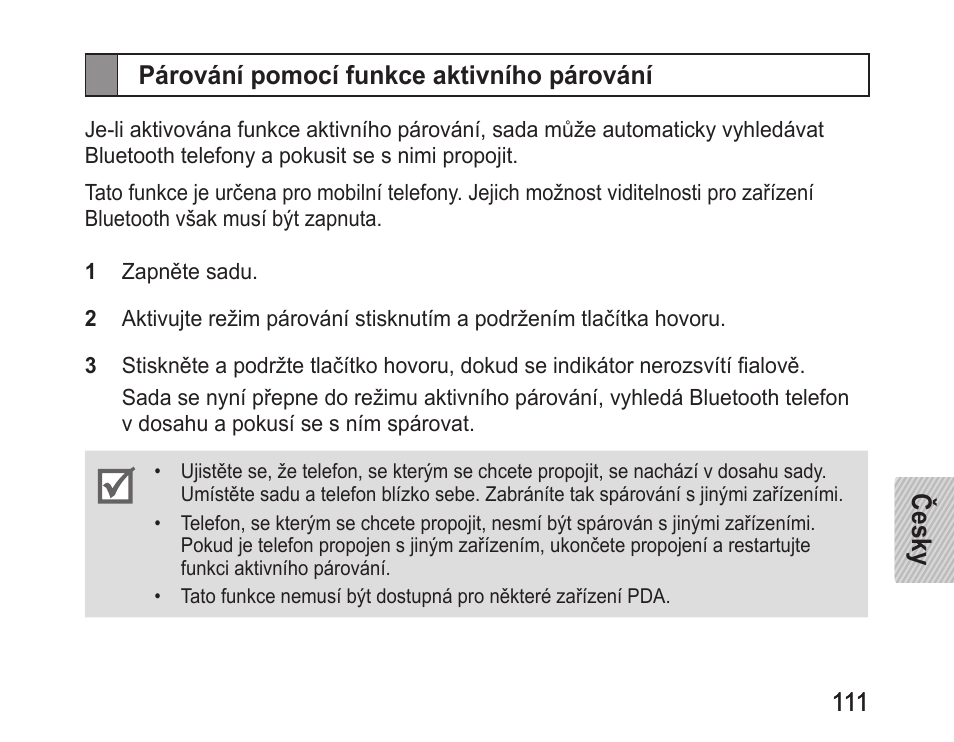Párování pomocí funkce aktivního párování | Samsung BHM1100 User Manual | Page 113 / 149